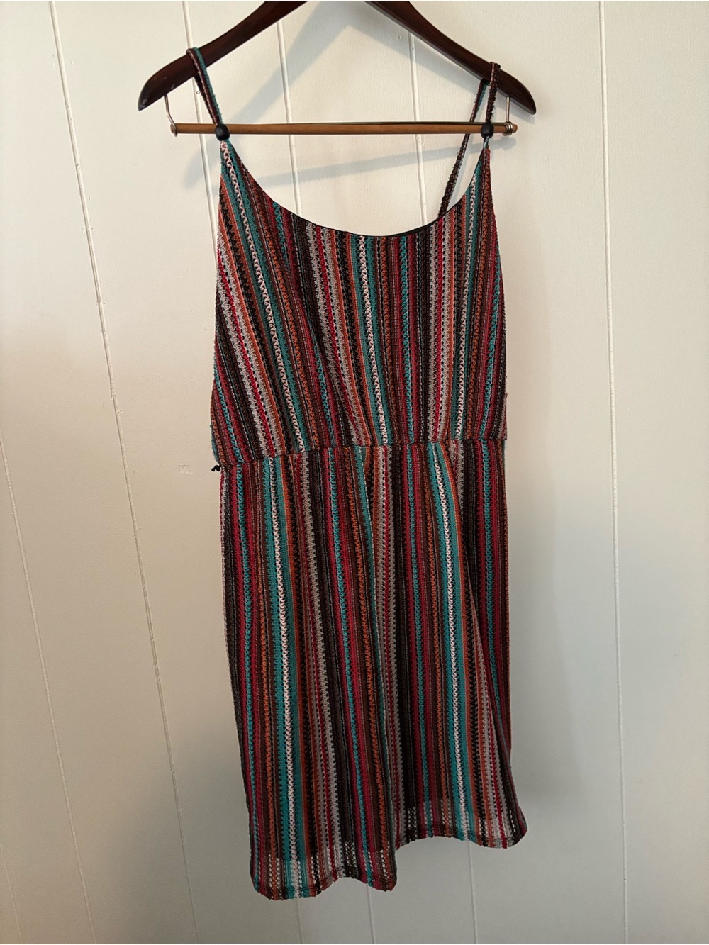 Striped Spaghetti-Strap Mini Dress in Multi-Color L